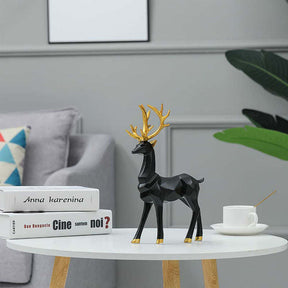 2Pcs Nordic Resin Geometric Elk Sitting Standing Deer Statues for Living Room-Black