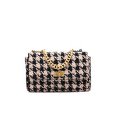 PU Leather Houndstooth Ladies Shoulder Bag Fashion Woolen Cloth Crossbody Bag-Apricot