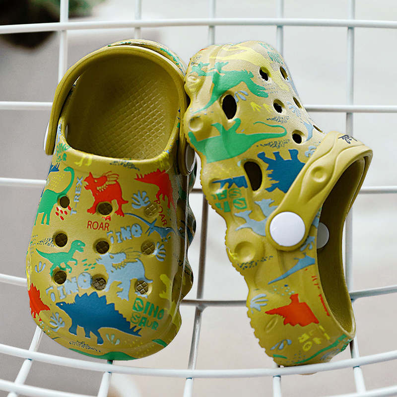 Kids Cute Cartoon Hole Shoes Little Dinosaur Beach Pool Slippers Boys and Girls-Green