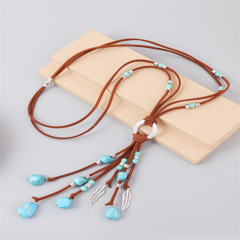 Turquoise Pendant Suede Necklace for Women-6