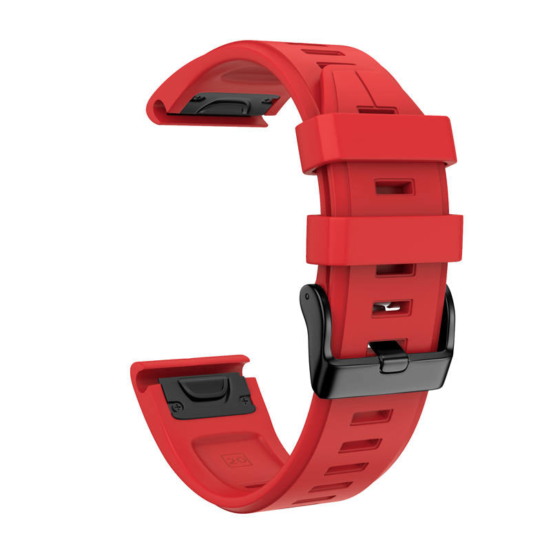 Silicone Replacement Band 20mm Quick Release Easy Fit For Garmin Fenix 5S/5S Plus/6S/6S Pro Smartwatch Black Steel Buckle-Red