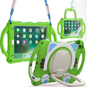 CatB Silicone Case For iPad Pro 9.7 inch Air1/2 Shockproof Shoulder Strap Handle Stand-Green