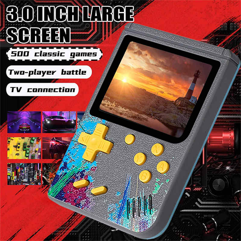 3.0inch Screen Retro Handheld Game Console 500 Classic FC Games Support to TV Output-Cyan