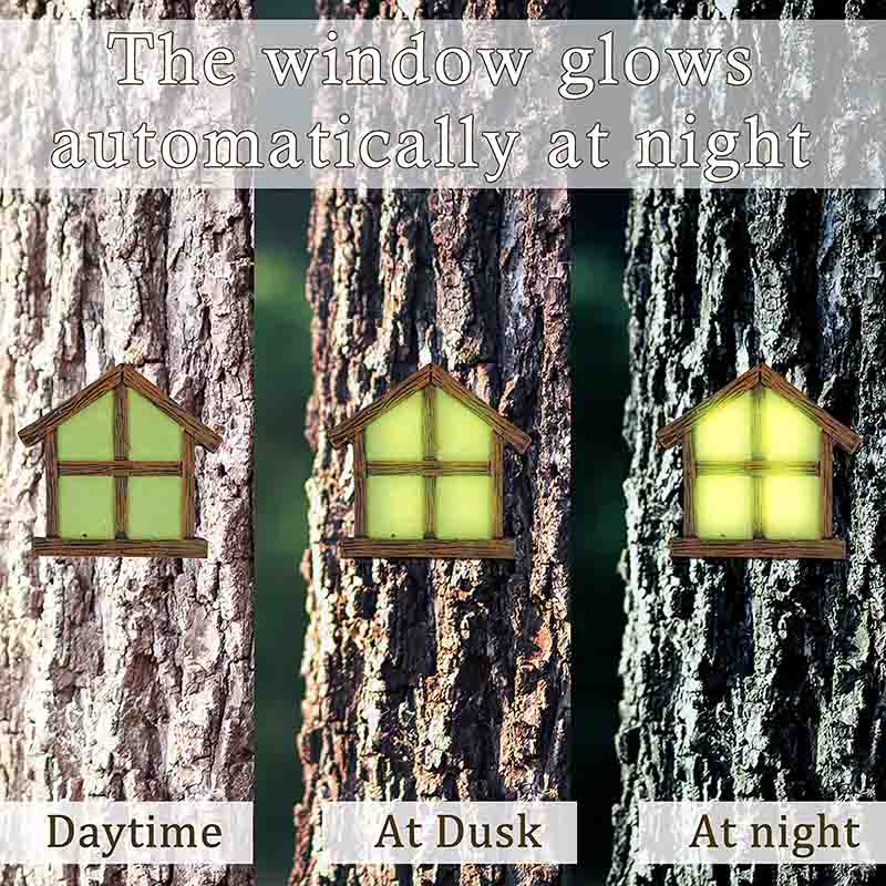 Gnome Home Miniature Window and Door with Litter lamp for Trees Decoration Glow in Dark Fairies Sleeping Door and Windows