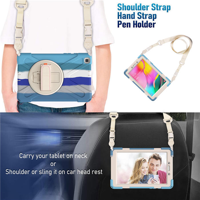 Samsung Tablet Case With Pencil Stand+Rotating Stand+Shoulder Strap For Tab A 8 T290/T295-Blue