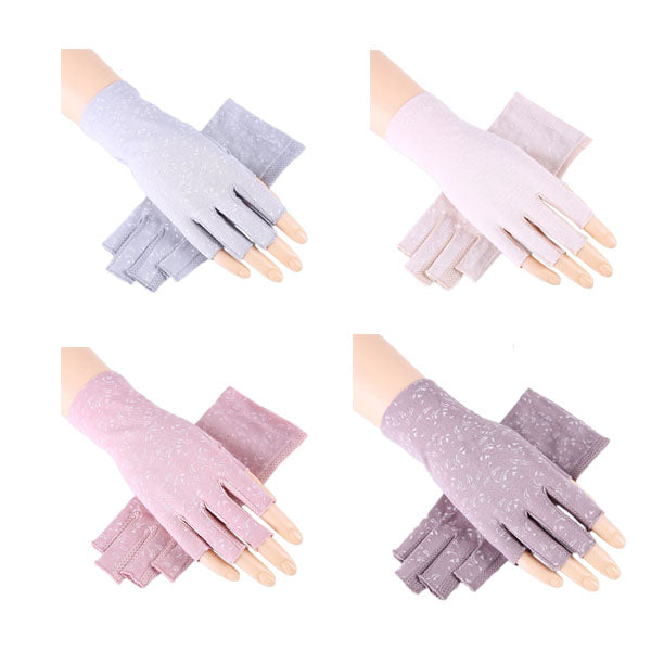 4 Pairs Women Gloves Summer Sunscreen Fingerless Gloves UV Protection Half Finger Gloves-D