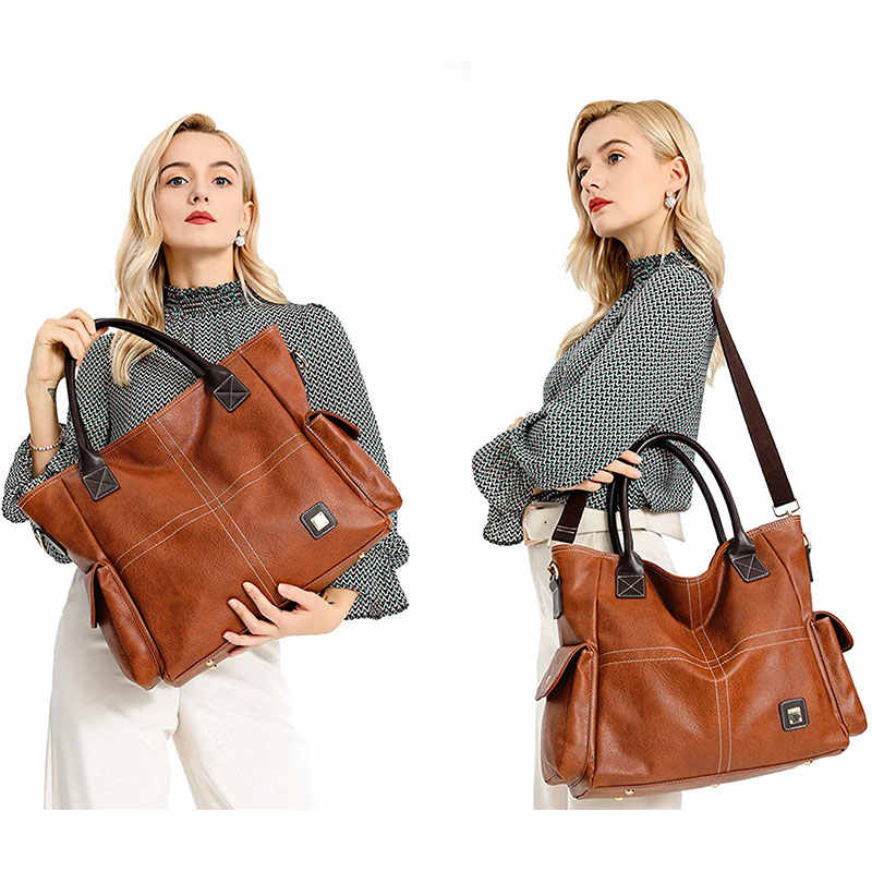 Large Hobo Handbags for Women Sturdy Top Handle Shoulder Bags with Adjustable Strap-Brown