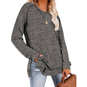 Womens Fall Crewneck Tunic Tops Loose Long Sleeve-Dark Grey