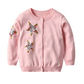 Toddler Girls Cardigan Sweater Knit Ruffles Crew Neck Outwear Coat-Pink