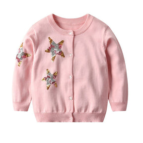Toddler Girls Cardigan Sweater Knit Ruffles Crew Neck Outwear Coat-Pink