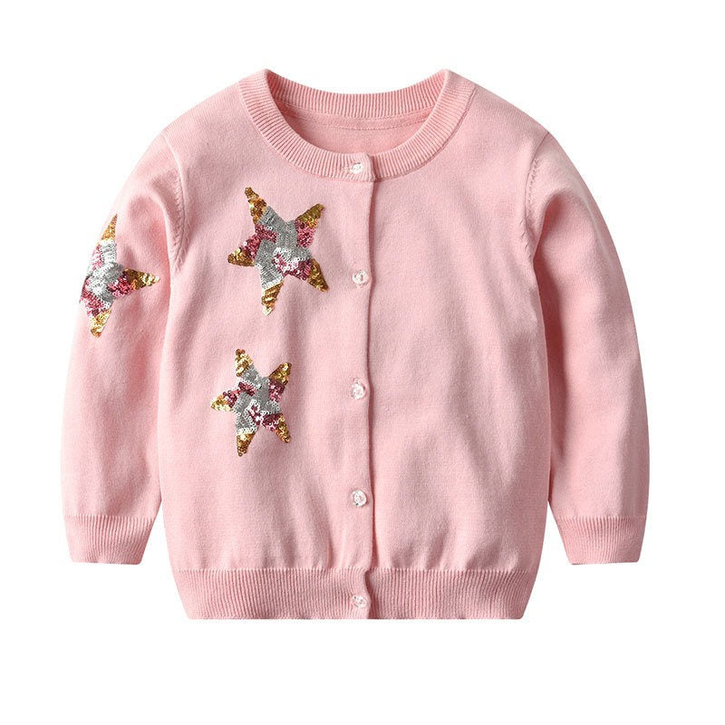 Toddler Girls Cardigan Sweater Knit Ruffles Crew Neck Outwear Coat-Pink