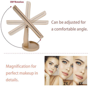 Home & LivingTri-Fold Lighted Vanity Mirror with 22 LED Lights 3X/2X/1X Magnification Make Up Mirror-Champange