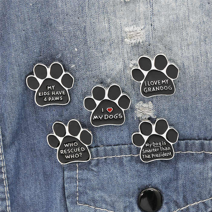 5Pcs Dog Cat Paw Brooch Cute Denim Jackets Pin-Black