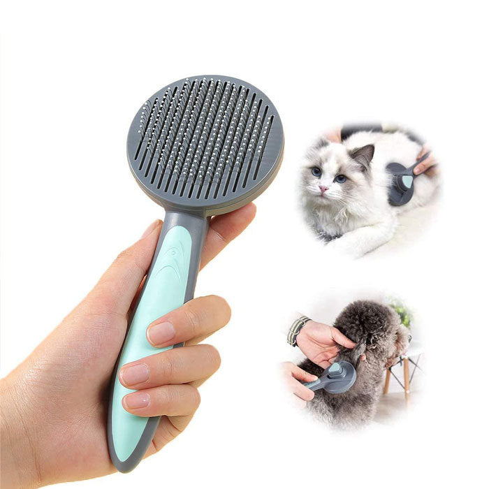 Cat Dog Grooming Brush Pet Self Cleaning Shedding Massage Combs-Green