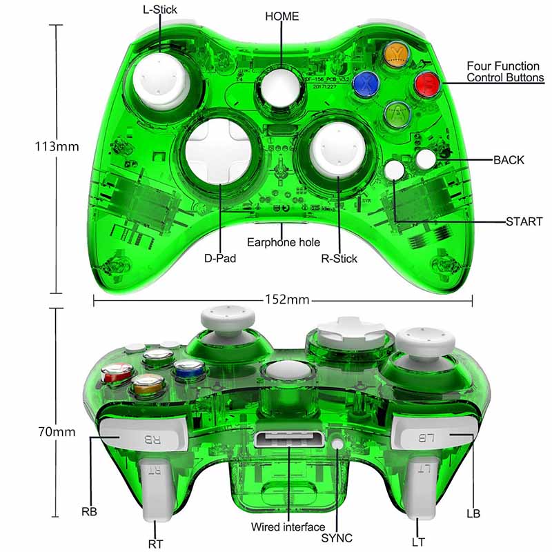 Wireless Controller Double Motor Vibration for Xbox 360 Windows-Green