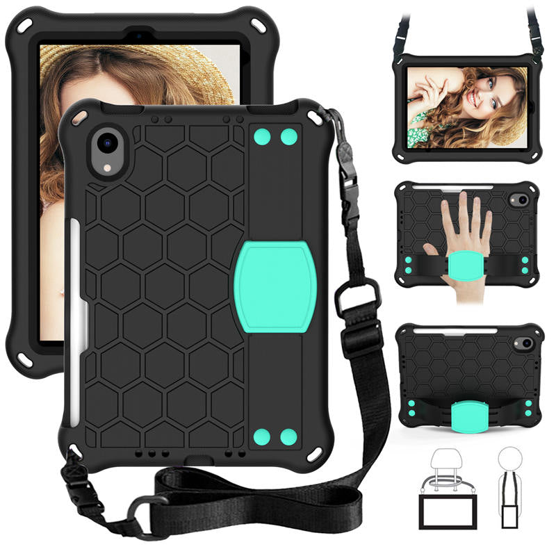 Hive iPad Case For iPad Mini 6 Durable Stand Cover With Shoulder Strap-BlackAqua