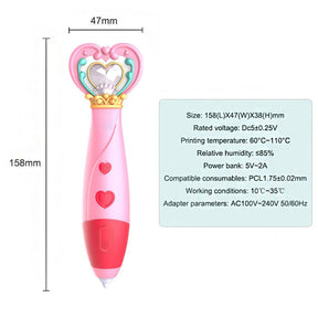 Magic Wand Shape 3D Printing Pen Kit Low Temperature Child Safe-Pink