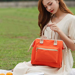 Fashion Portable Picnic Bento Bag Waterproof Oxford Cloth Lunch Bag-Orange