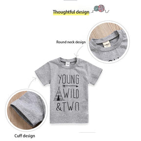 Children Young Wild Letter Print T-Shirts Fashion Short Sleeved-Gray