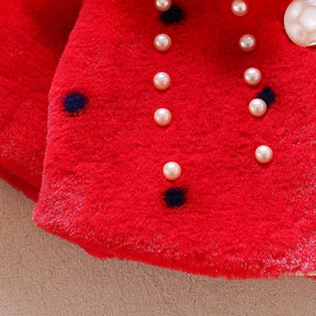 Girls Princess Faux Fur Wraps Shawl Flower Girls Bolero Princess Cape-Red