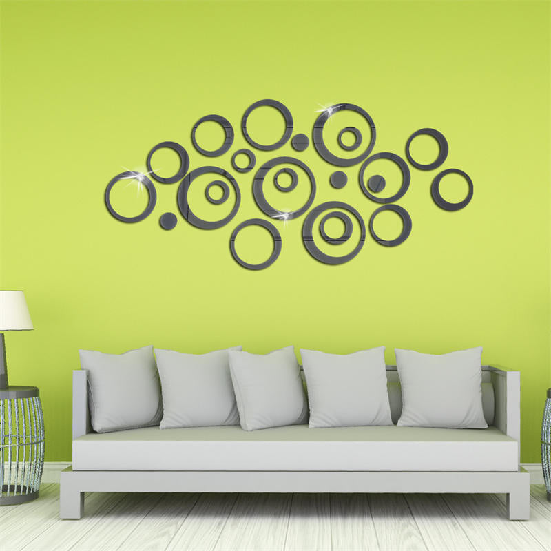 Removable 3D Acrylic Crystal Circles Rings Dots Home Art Decor Wall Stickers-Black