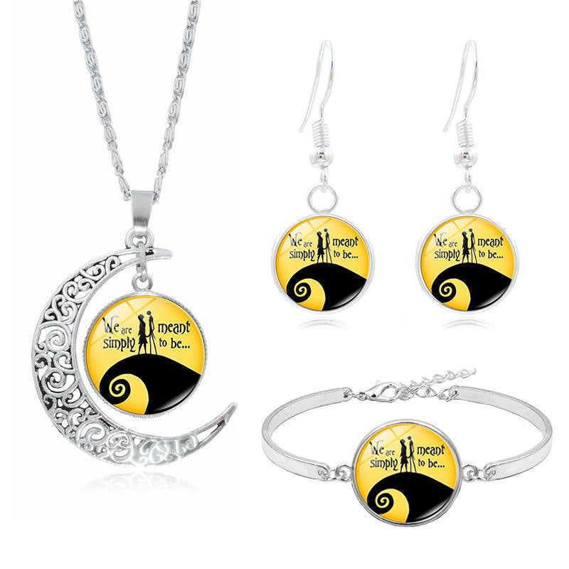 The Nightmare Before Christmas Moon Pendant Necklace Earrings Bracelet Charms Gift Set-5