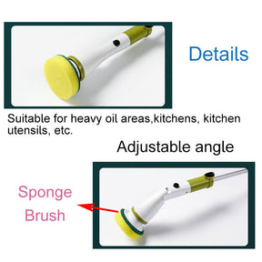 Electric Spin Scrubber Adjustable Long Extension Handle with 4 Replaceable Brush Heads-Grey
