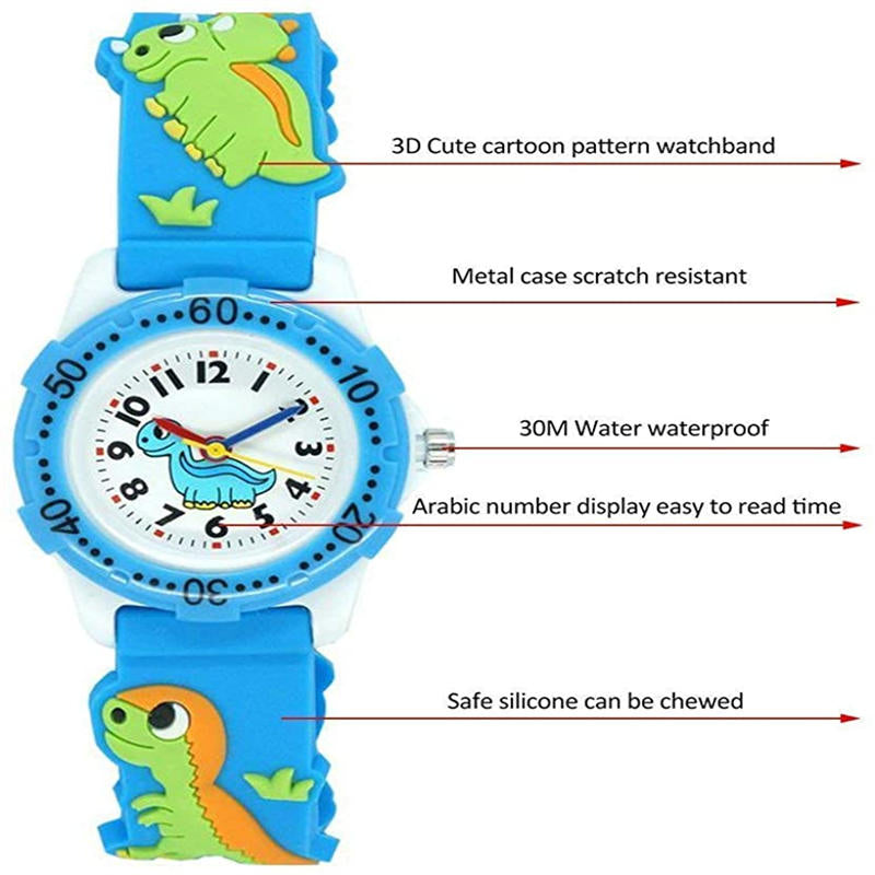 Kids Watch 3D Cute Dinosaur Waterproof Watchess-Blue