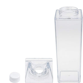 2 Pack Transparent Portable Milk Water Bottle Square Juice Cup for Outdoor Sports