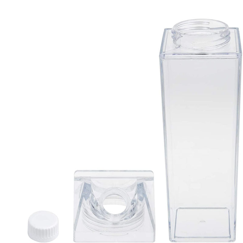 2 Pack Transparent Portable Milk Water Bottle Square Juice Cup for Outdoor Sports