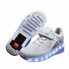 7 Colors LED Rechargeable Kids Roller Skates with Single Wheel-99White