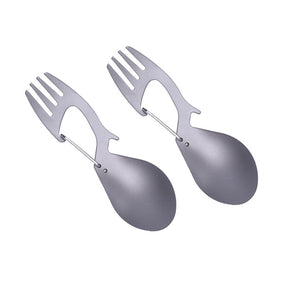 2Pcs Titanium Alloy Multi Tool Spork Works as Carabiner and Bottle Opener