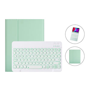 Keyboard Case For iPad Cute Round Key 7 Color Backlit Detachable Keyboard with Pen Slot at the Bottom-Green