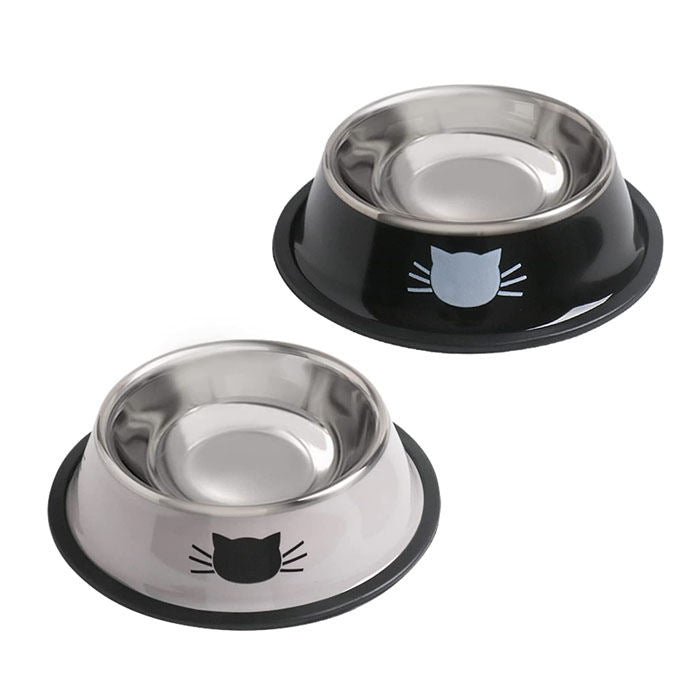 2PCS Pet Bowl Stainless Steel Non-Skid Base Dog Cat Bowl-GrayBlack