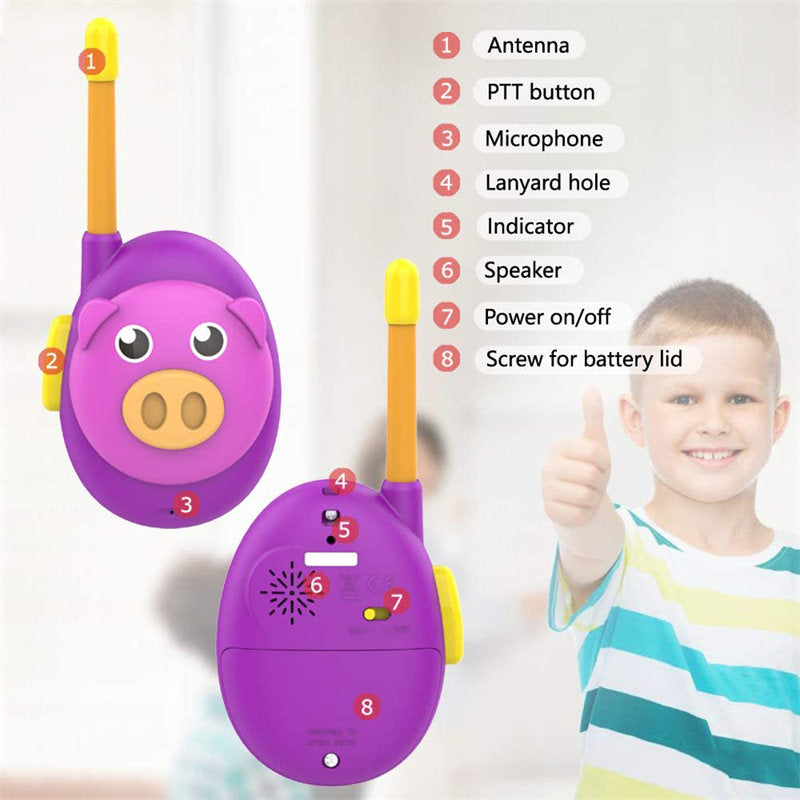 2 Pcs Kids Walkie Talkies with Lanyards 2 Way Radios for 3-12 Year-Purple/Pig