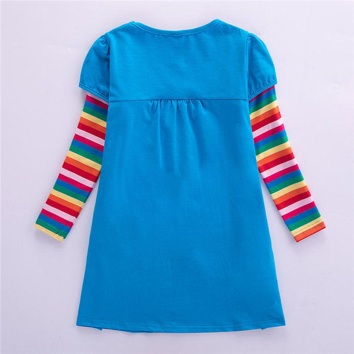 Winter Cotton Toddler Girl Clothes Long Sleeve Girls Dresses For Kids-Light Blue