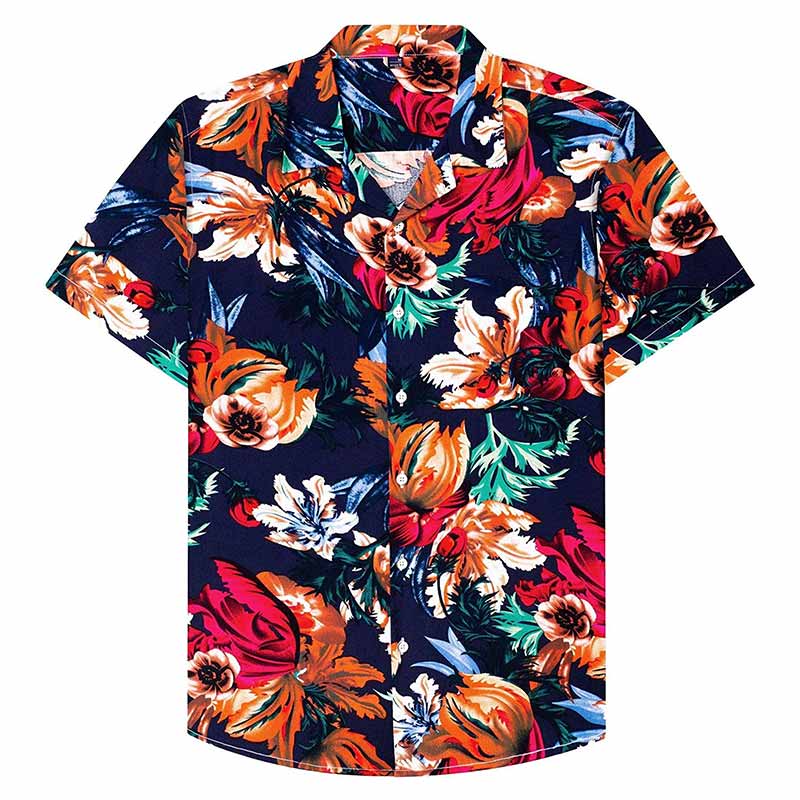 Cotton Regular Fit Short Sleeve Casual Hawaiian Shirt for Men-Black