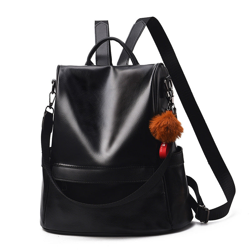 Women Backpack PU Leather Anti-theft Casual Fashion Shoulder Bag-Black