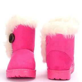 Girl's Boy's Cute Flat Shoes Button Winter Warm Snow Boots-RoseRed