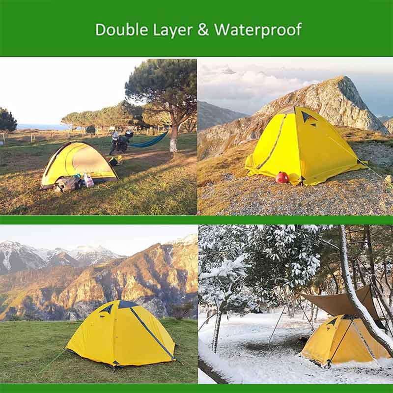 Camping Tent Waterproof Ultralight Backpacking Double Layer Tent Easy Set Up-Yellow