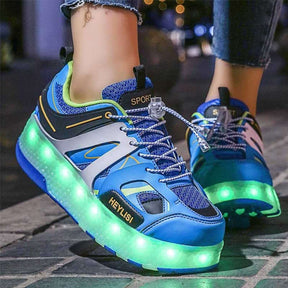 Kids Roller Skates Shoes with LED Rechargeable Single Wheel-Blue