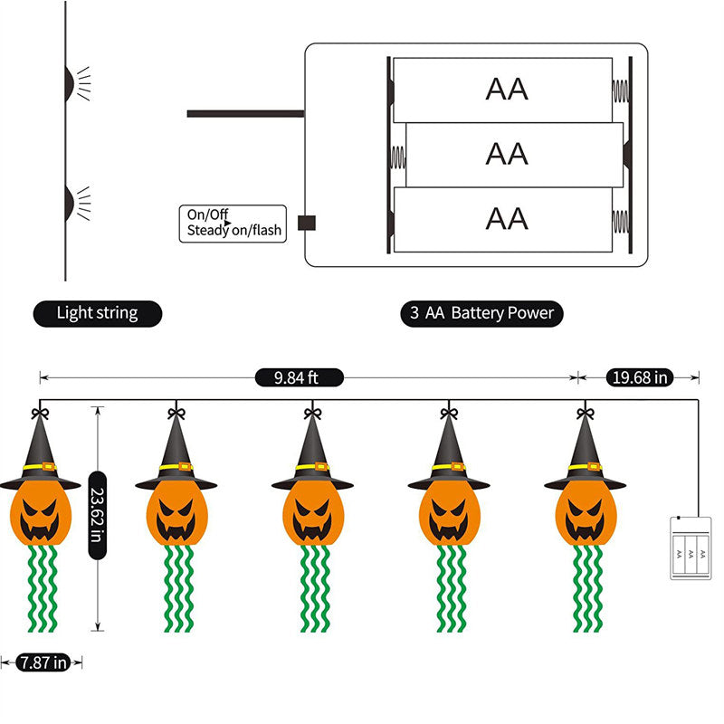 5 Pcs Hanging Pumpkin String Lights with Colored LED for Garden Party Decor