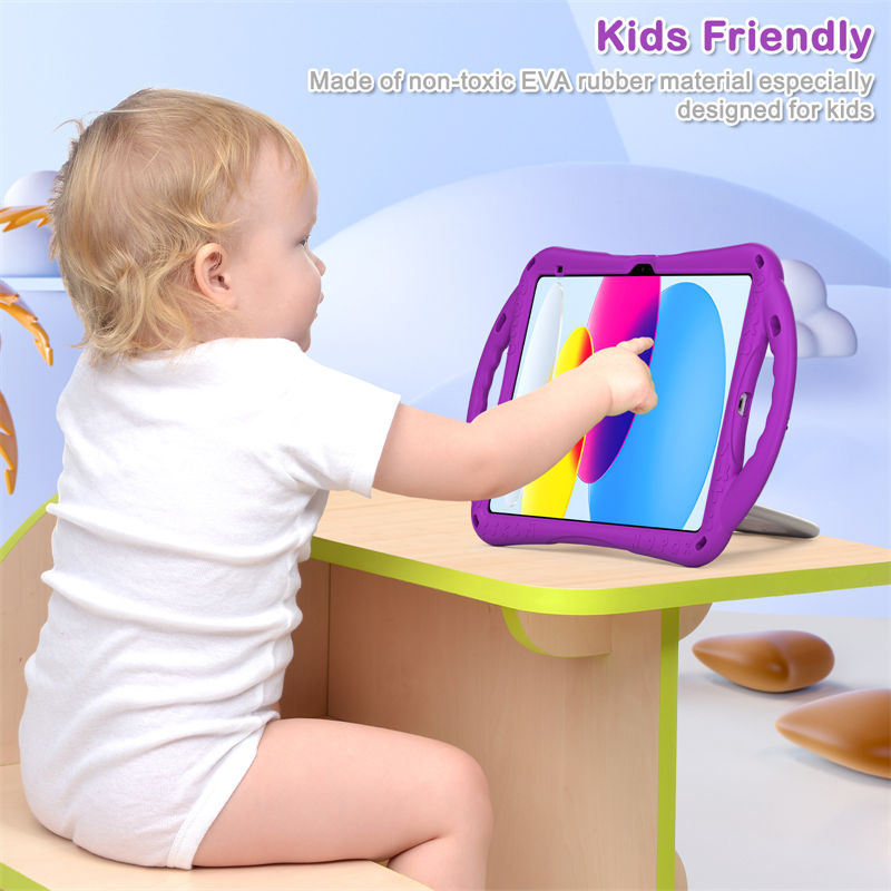 Cat Tablet Case For iPad 10th Kids Friendly with Handle Stand-Purple