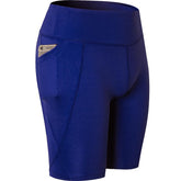 Women Yoga Shorts With Pocket High Waist Fitness Leggings Sports Running Quick Drying Perspiration Tights 2034-Blue