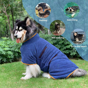 Dog Bathrobe Microfibre Fast Drying Towel Adjustable Collar Waist-Blue