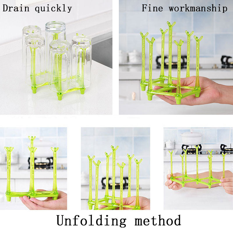Retractable Cup Drying Rack Plastic Mug Tree for Kitchen Office-Green