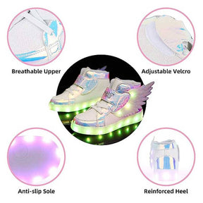 Kids Light up Shoes LED High Top Wings Sneakers-Wihte