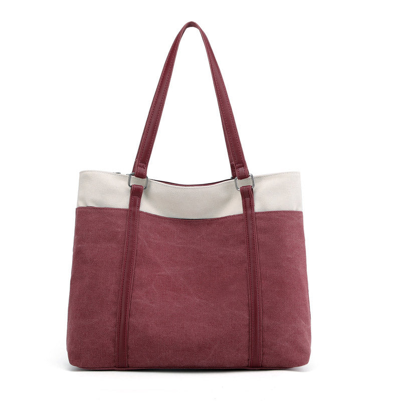 Womens Canvas Shoulder Bag Simple High Capacity Totes for Work Travel-Purple Coffee