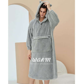 Hoodie Plush Pajama Set for couple-Light Grey