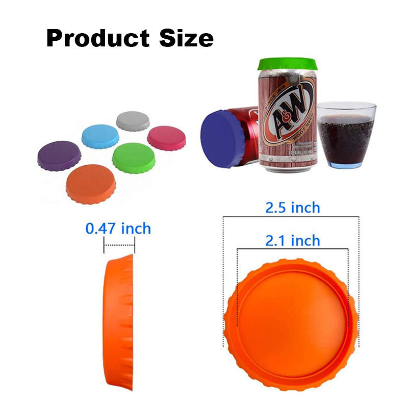 6Pcs Beverage Can Lid Food Grade Silicone Reuseable Fits Soda or Cans